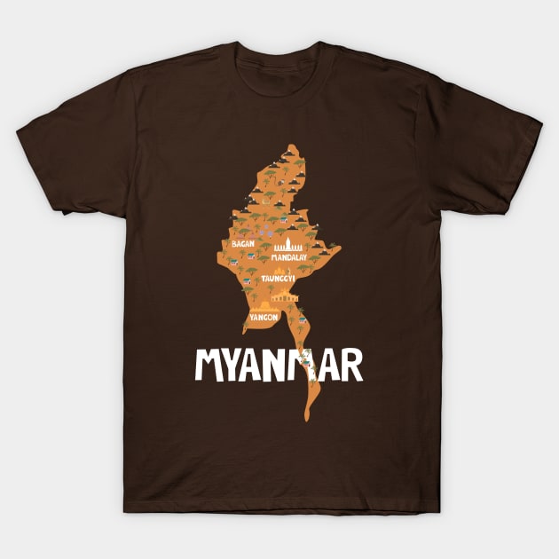 Myanmar Illustrated Map T-Shirt by JunkyDotCom